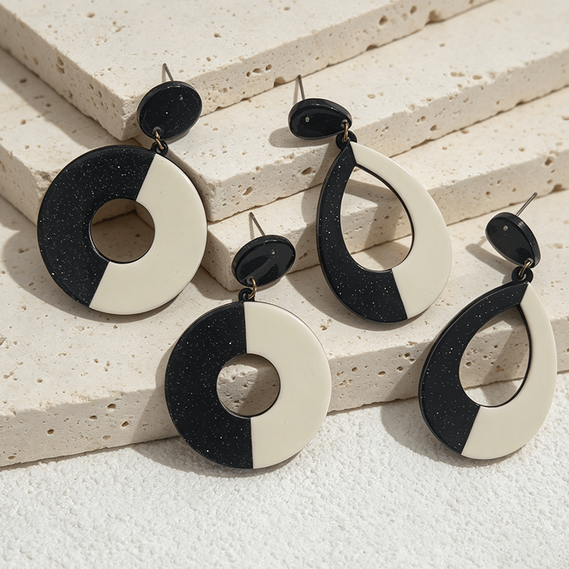 2 Pairs Bohemian Two-Tone Hollow Teardrop Earrings, Versatile